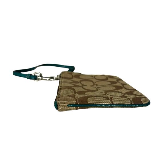 Coach Park Signature Small Wristlet Wallet Tan Jacqaurd Green Lining F51775 - Picture 4 of 13